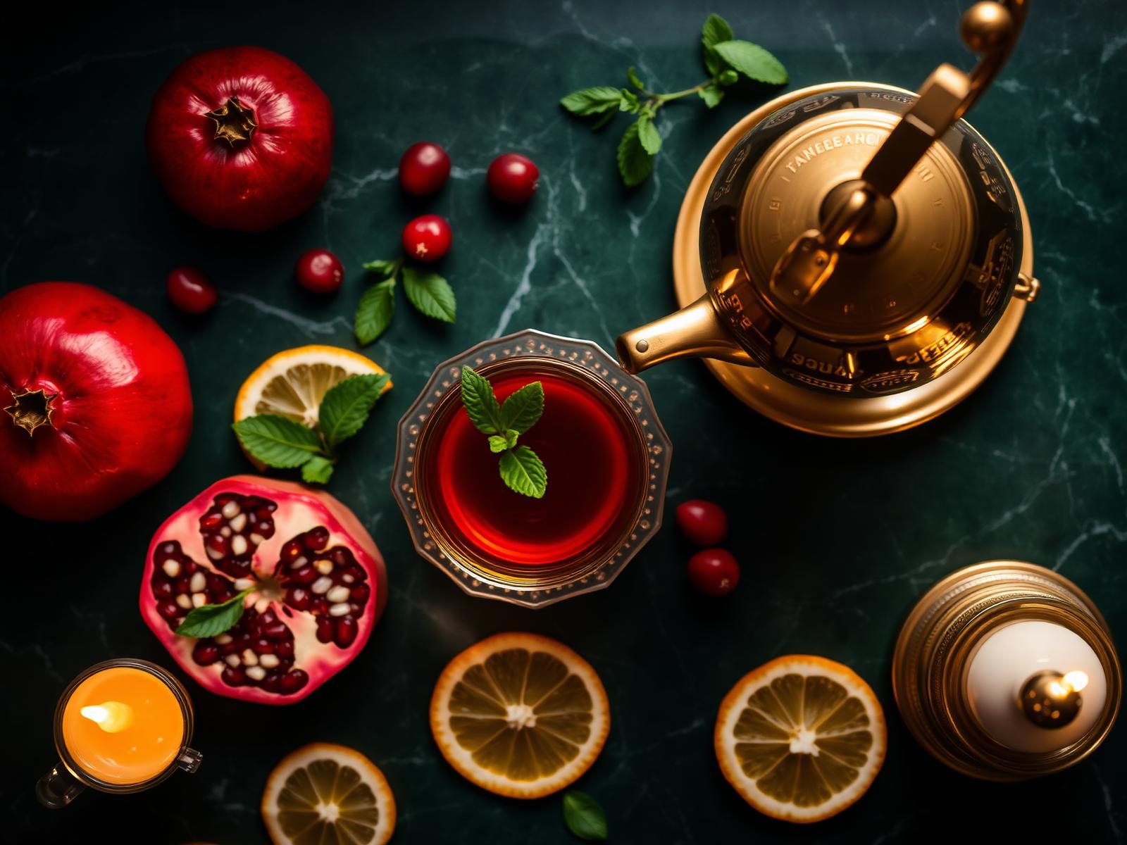 Granatapfel, Minze und arabischer Tee